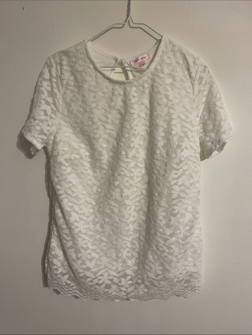 Women's White Floral Lace Short Sleeve Blouse
